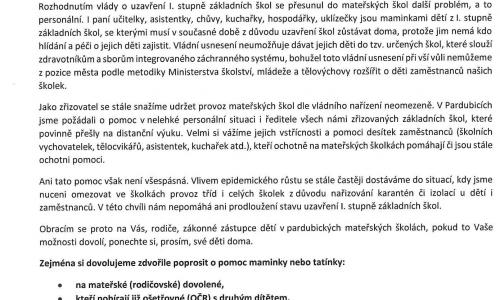 Dopis rodičům.